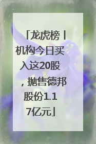 龙虎榜丨机构今日买入这20股，抛售德邦股份1.17亿元