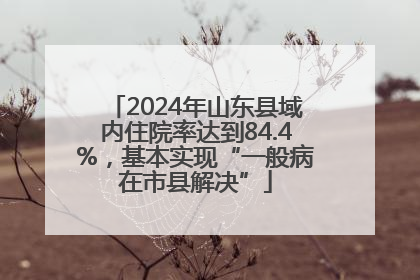 2024年山东县域内住院率达到84.4%，基本实现“一般病在市县解决”